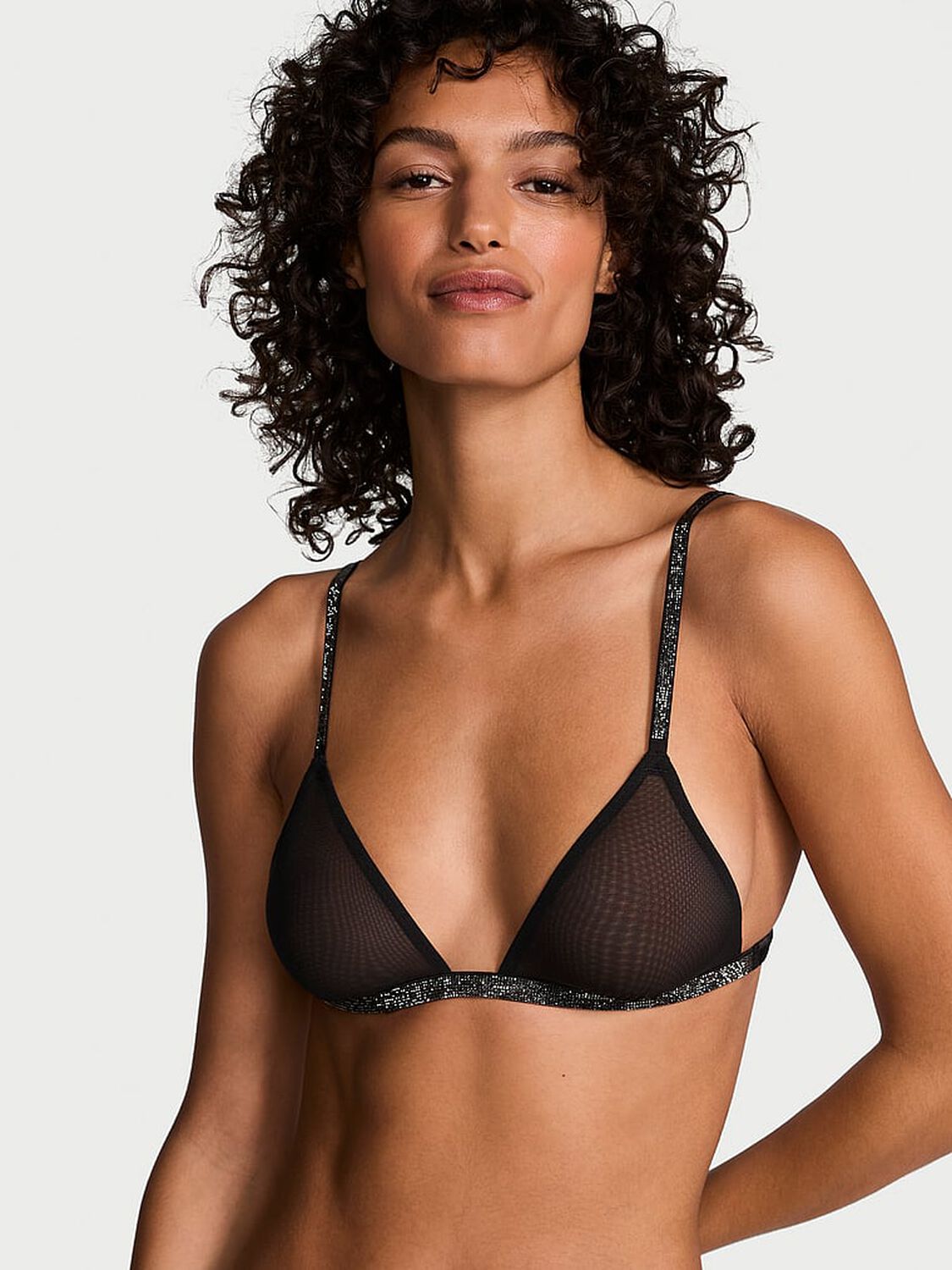 vs Very Sexy Sheer Shine Triangle Bralette Black 4 of 4 