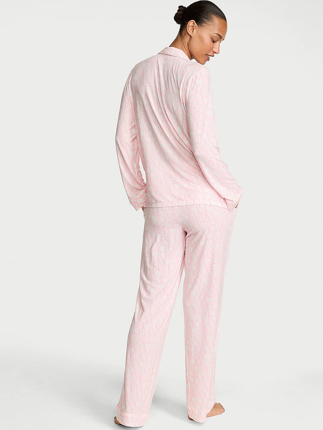 vs Victoria's Secret SoSoft&trade; Modal Long Pajama Set Coconut White/Pink Logos 2 of 3 