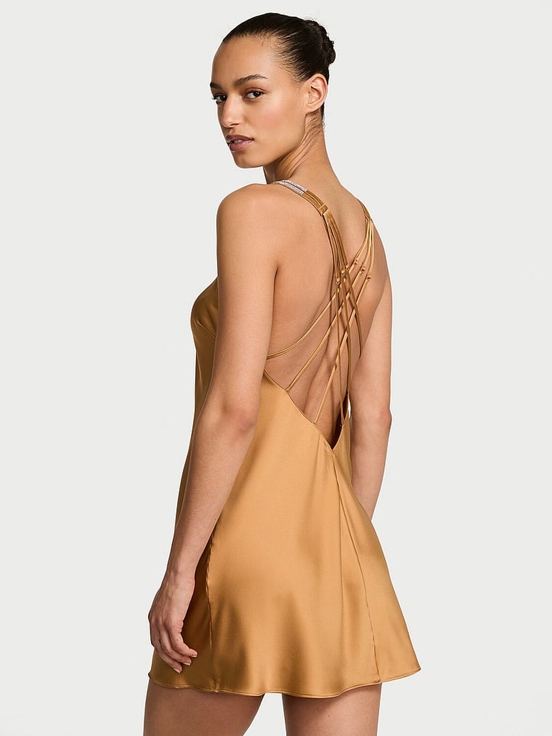 vs Very Sexy Gradient Shine Strap Satin Slip Dress Palomino Gold 2 of 2 