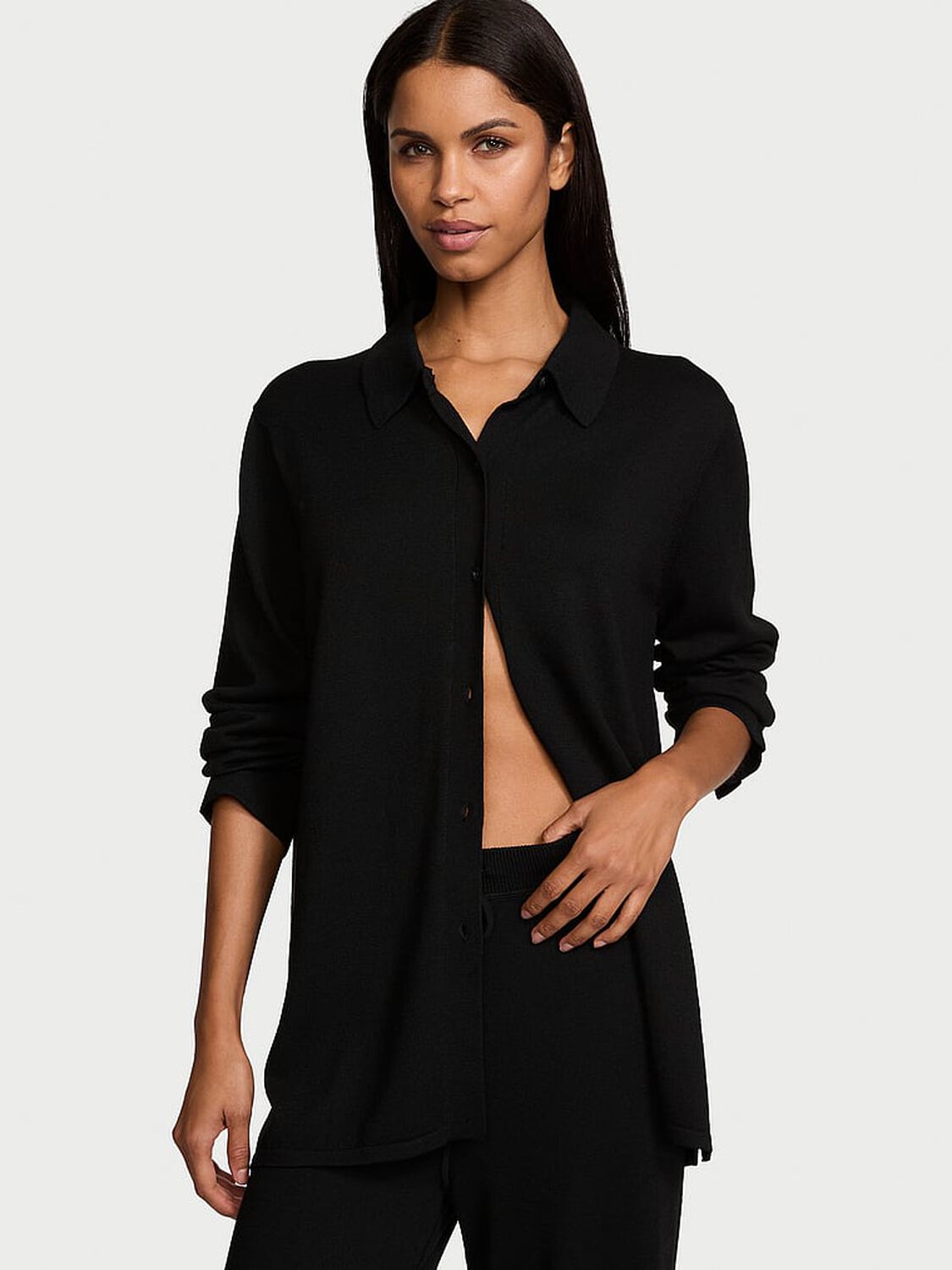 vs Victoria's Secret Luxe Crème Knit Lounge Pants Black 1 of 4 