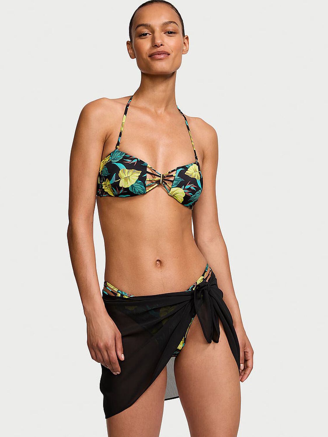 vs Victoria's Secret Swim Sheer Crinkle Mini Sarong Black 1 of 3 