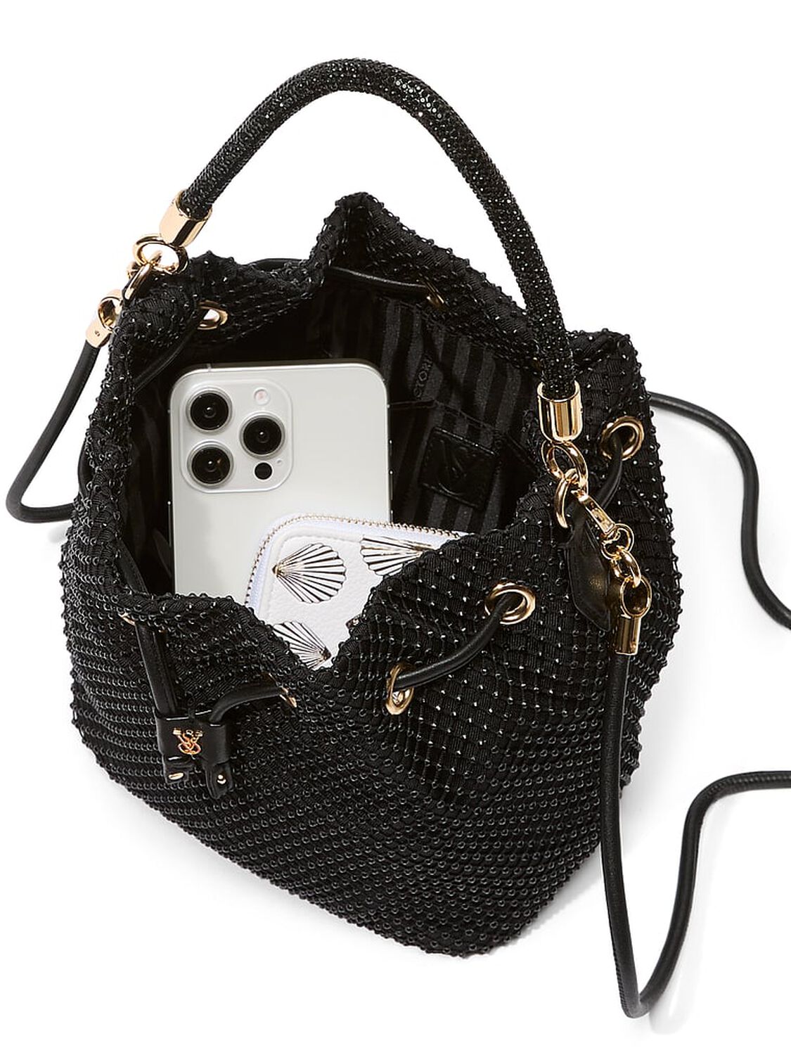vs Victoria's Secret Mini Bucket Bag Black Rhinestone Mesh 3 of 3 