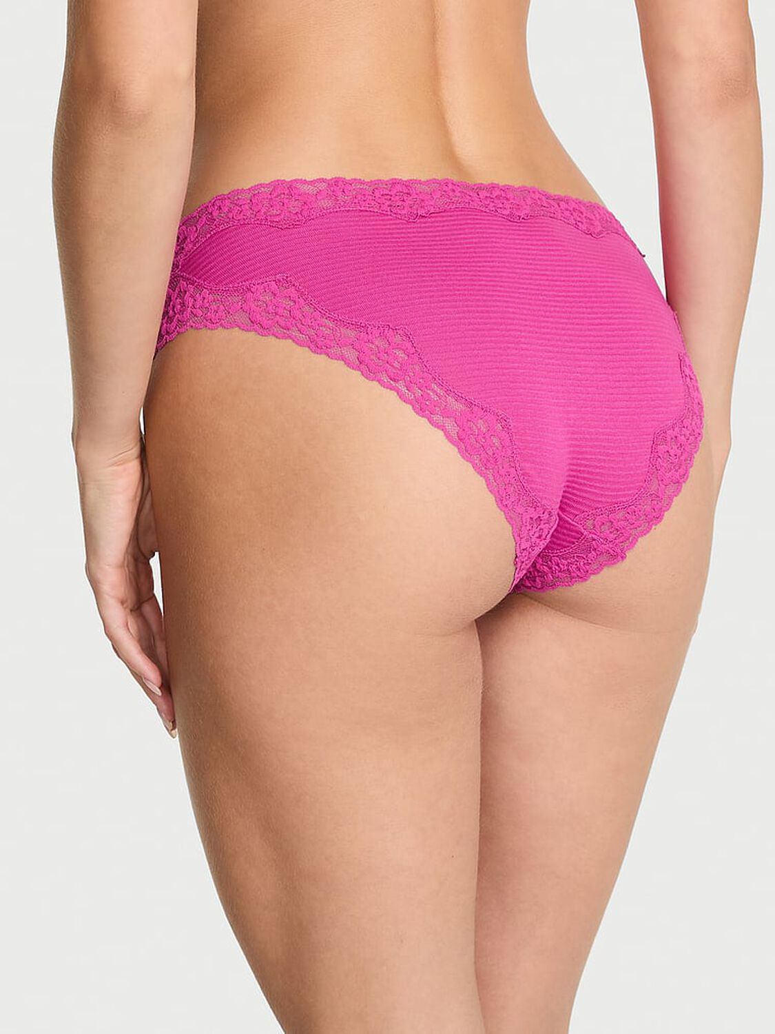 vs Lace Trim Cotton Shadow Stripe Lace-Waist Bikini Panty Allure Pink 2 of 2 
