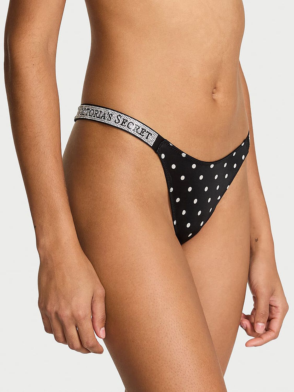 vs Very Sexy Shine Strap Thong Panty Black Dots 1 of 4 