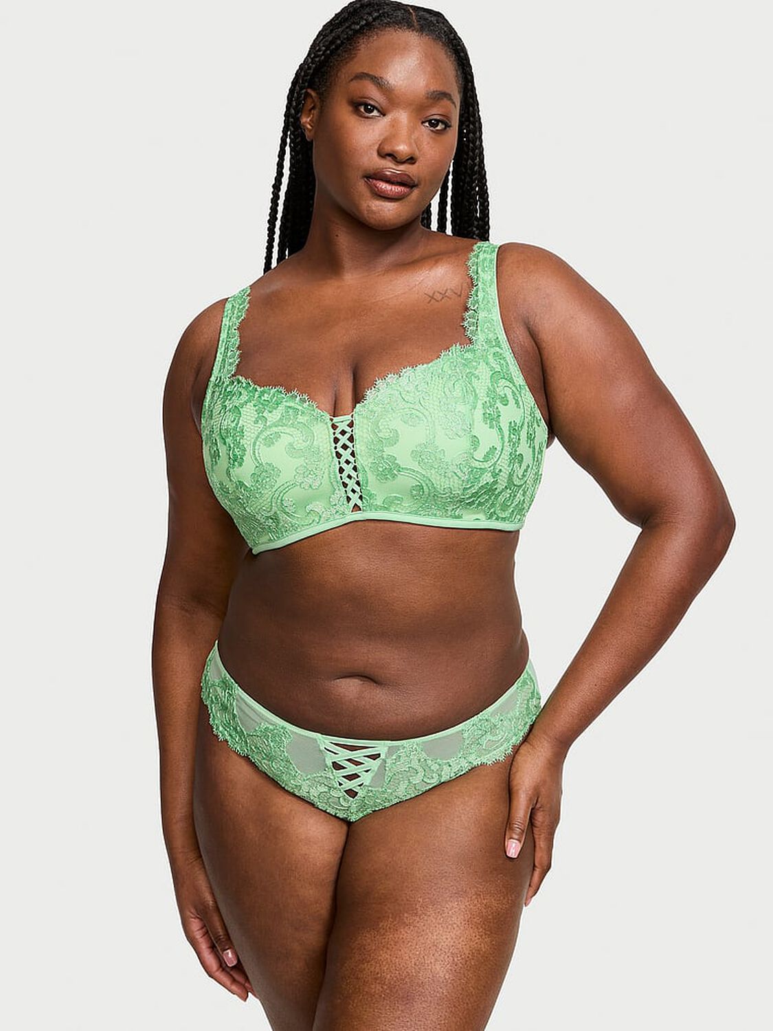 vs Dream Angels Boho Floral Embroidery Brazilian Panty Clueless Green 4 of 4 