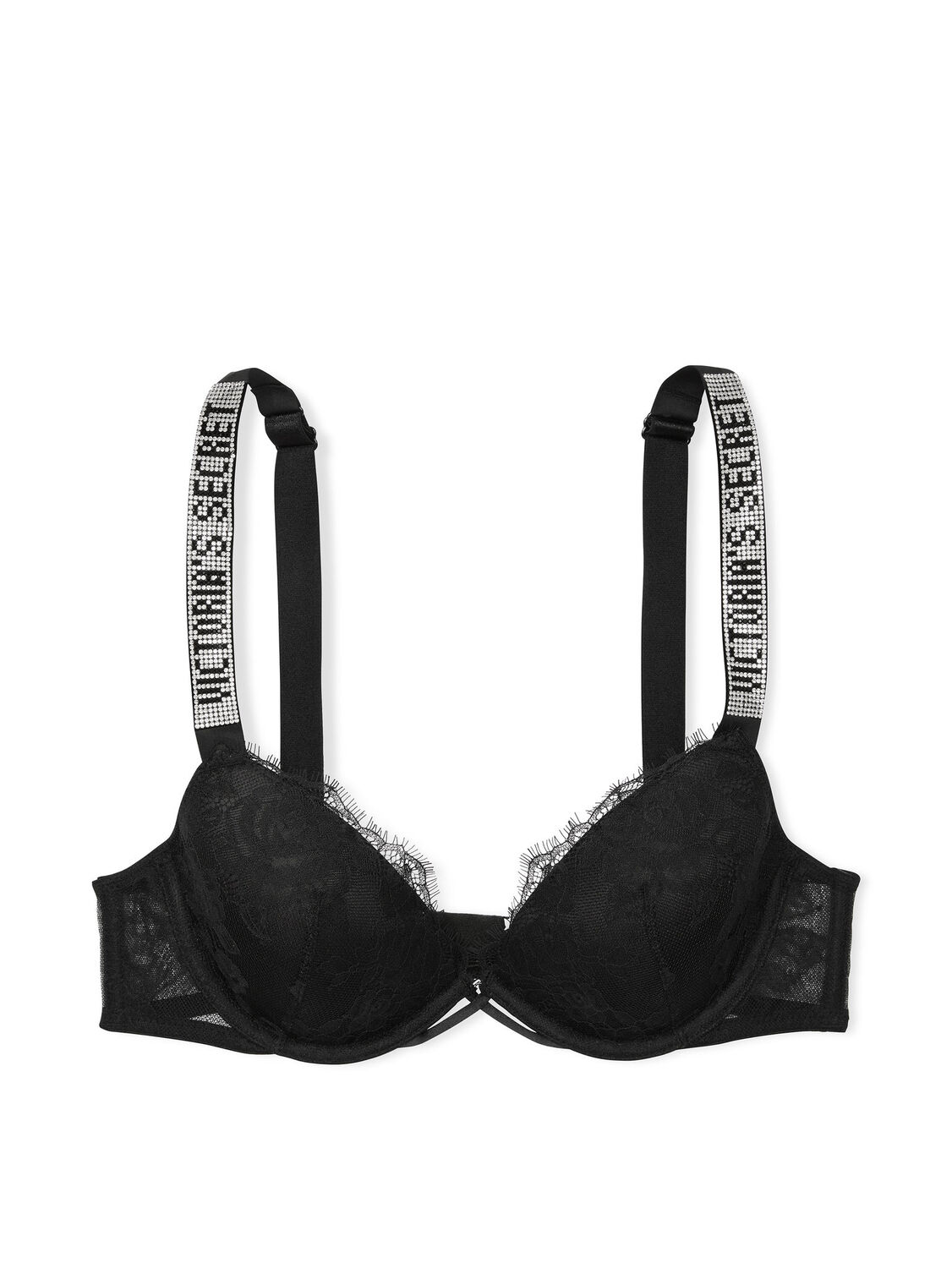 vs Very Sexy Shine Strap Rose Lace Lightly Lined Low-Cut Demi Bra Black 7 of 7 