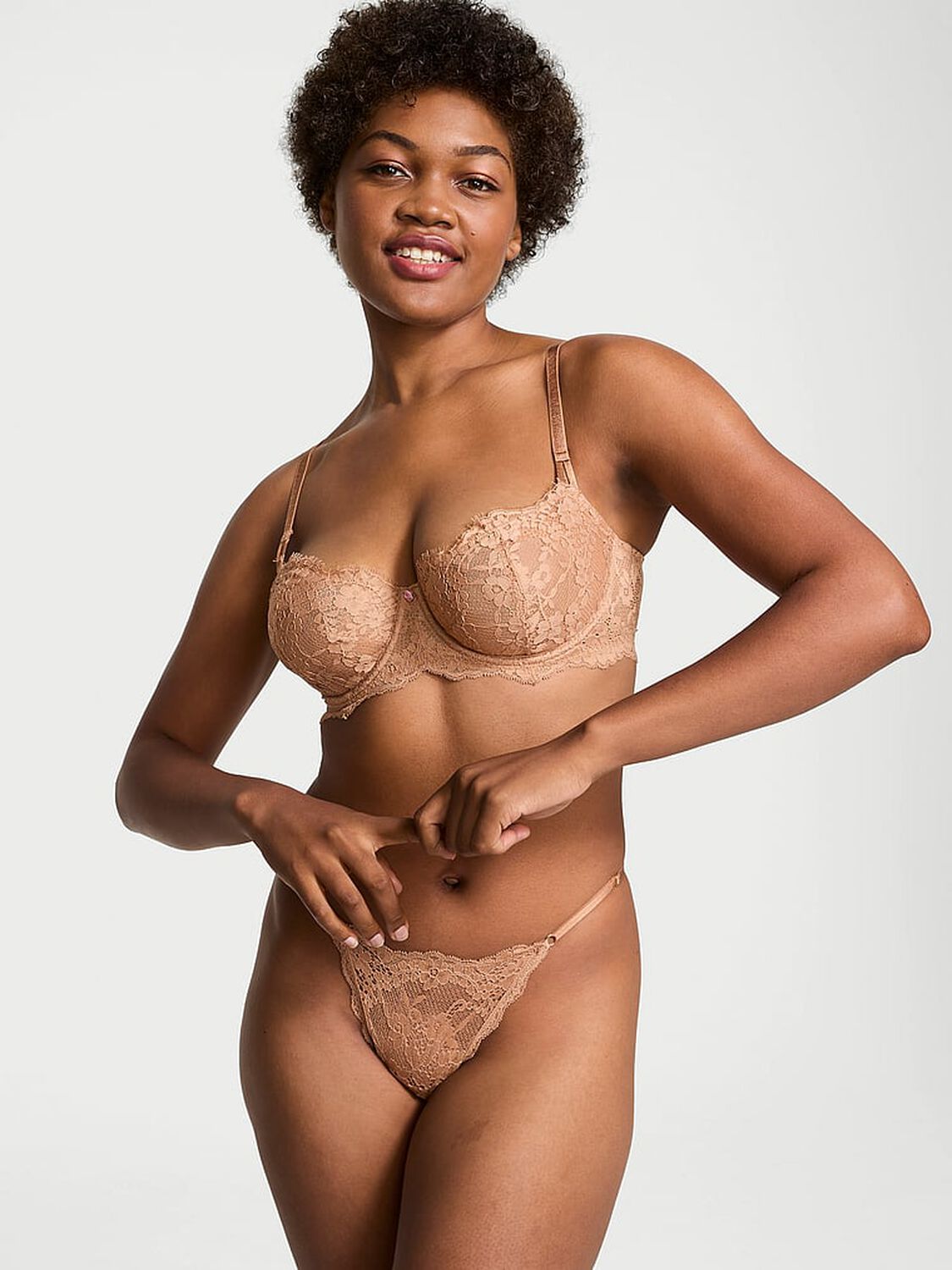 vs Dream Angels Lace Adjustable V-String Panty Toffee 4 of 4 