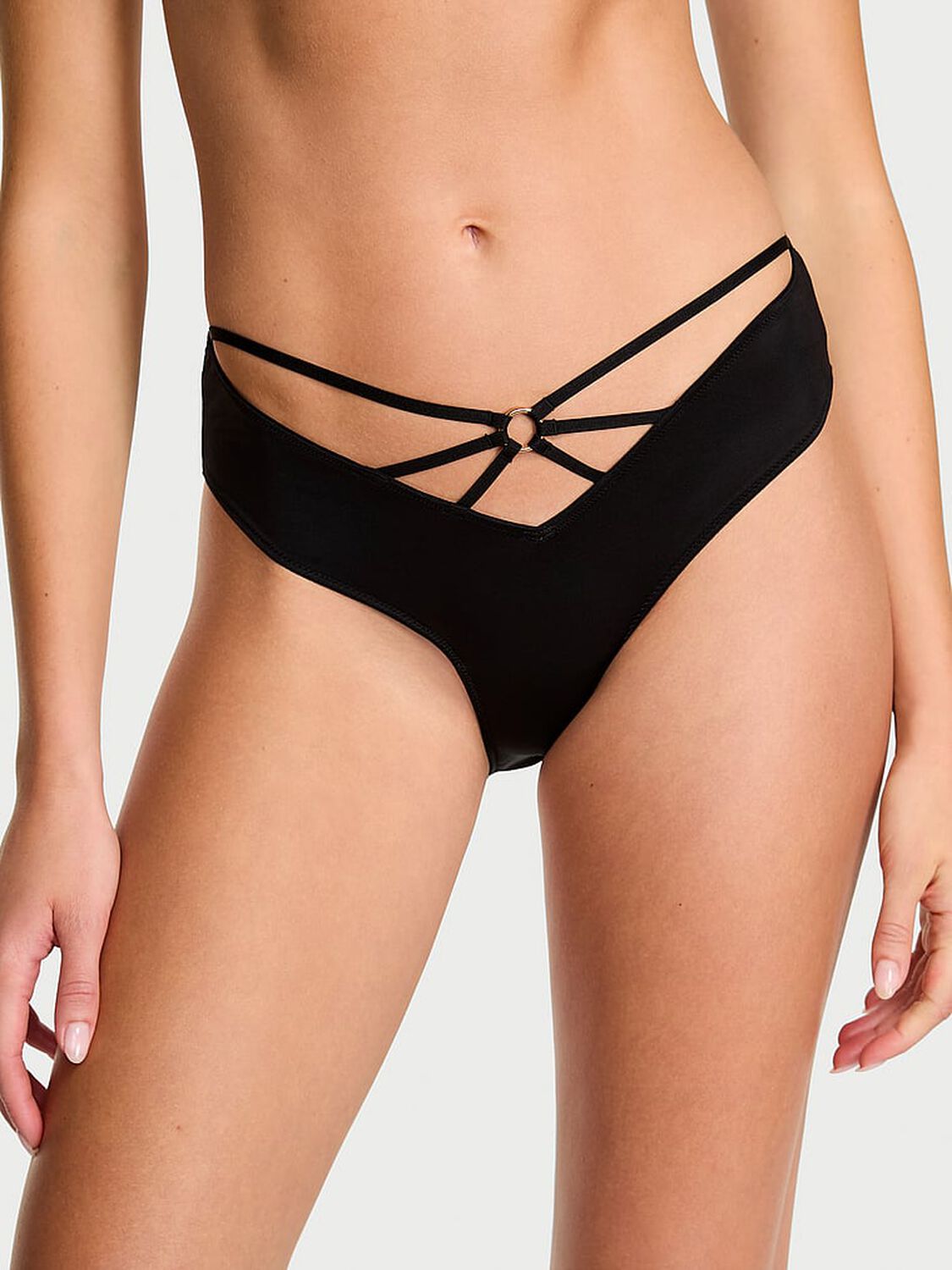 vs Very Sexy Strappy Ring Hardware Open-Back Cheeky Panty Black 1 of 2 