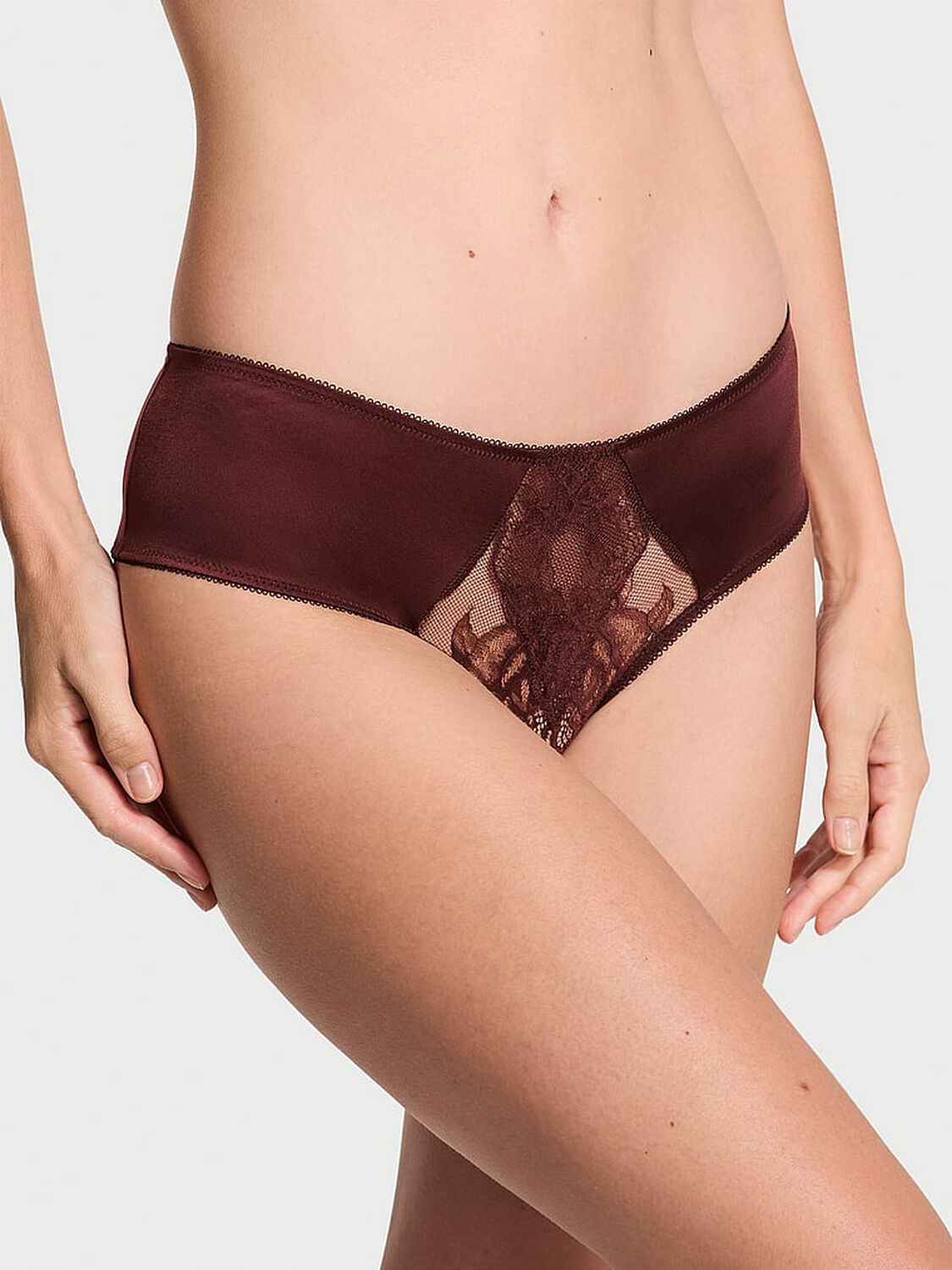 vs Very Sexy Rose Lace Crotchless Cheeky Panty Burgundy Brown 1 of 3 