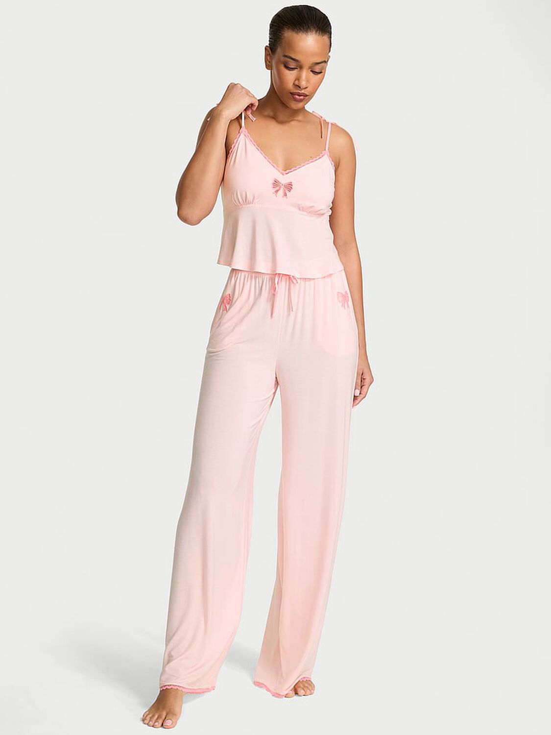 vs Victoria's Secret Modal Soft Bow Cami & Wide-Leg Pant Set Angel Pink 1 of 3 