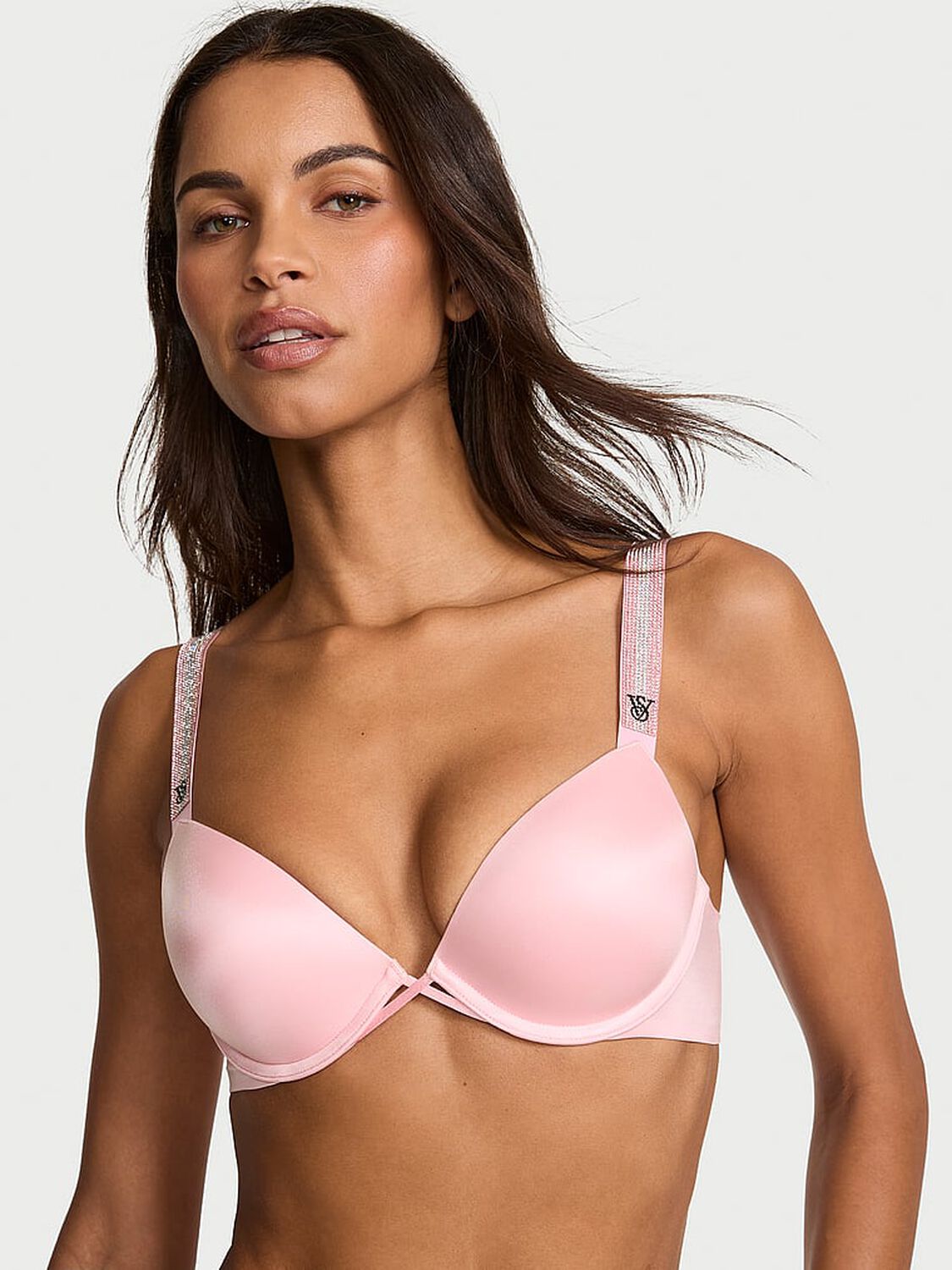 vs Very Sexy Logo Shine Strap Push-Up Bra Pretty Blossom 1 of 2 