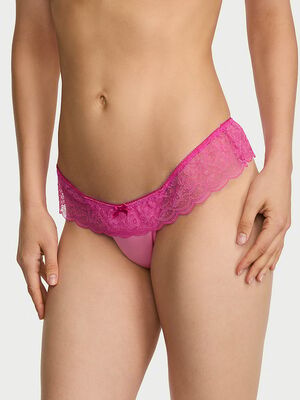 Tease Satin Lace-Trim Skirted Thong Panty