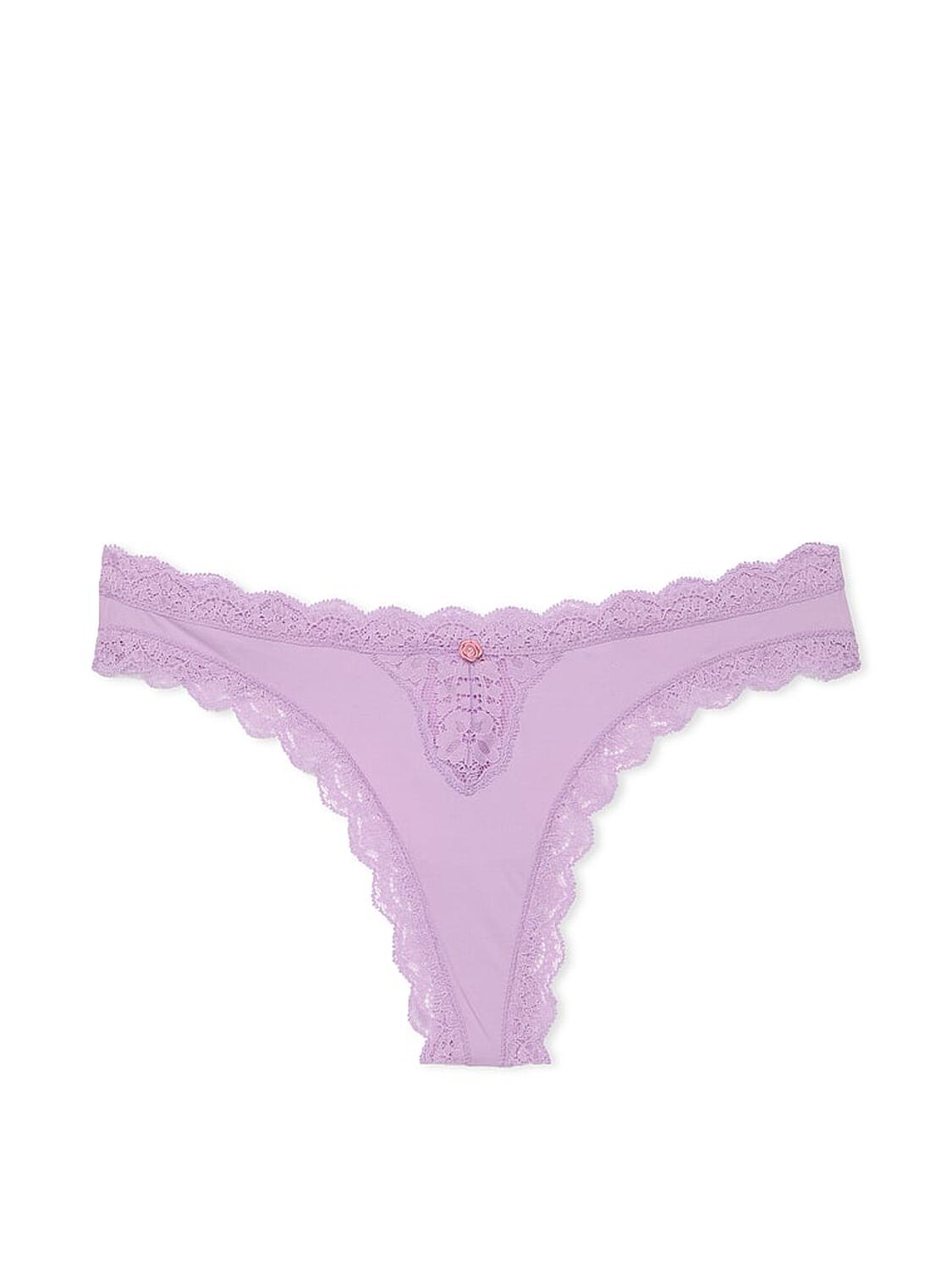 vs Dream Angels Lace-Trim Thong Panty Silky Lilac 1 of 3 