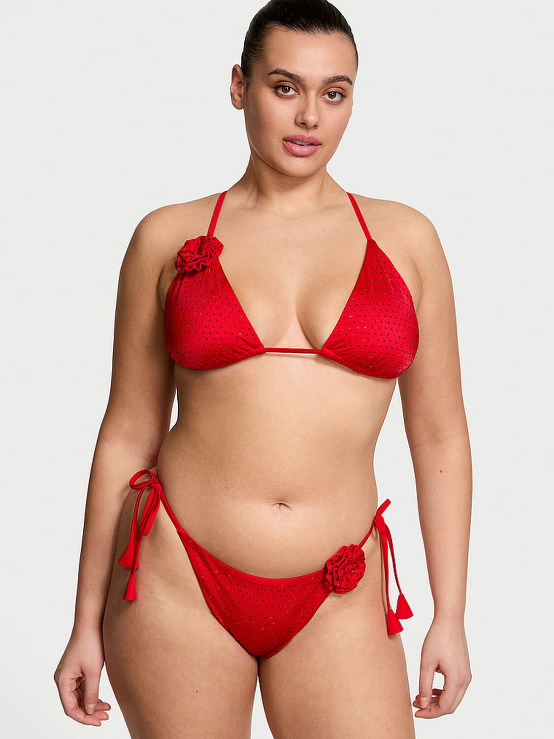 vs Victoria's Secret Swim Rosette Shine Cheeky String Bikini Bottom Bright Vermillion 1 of 3 