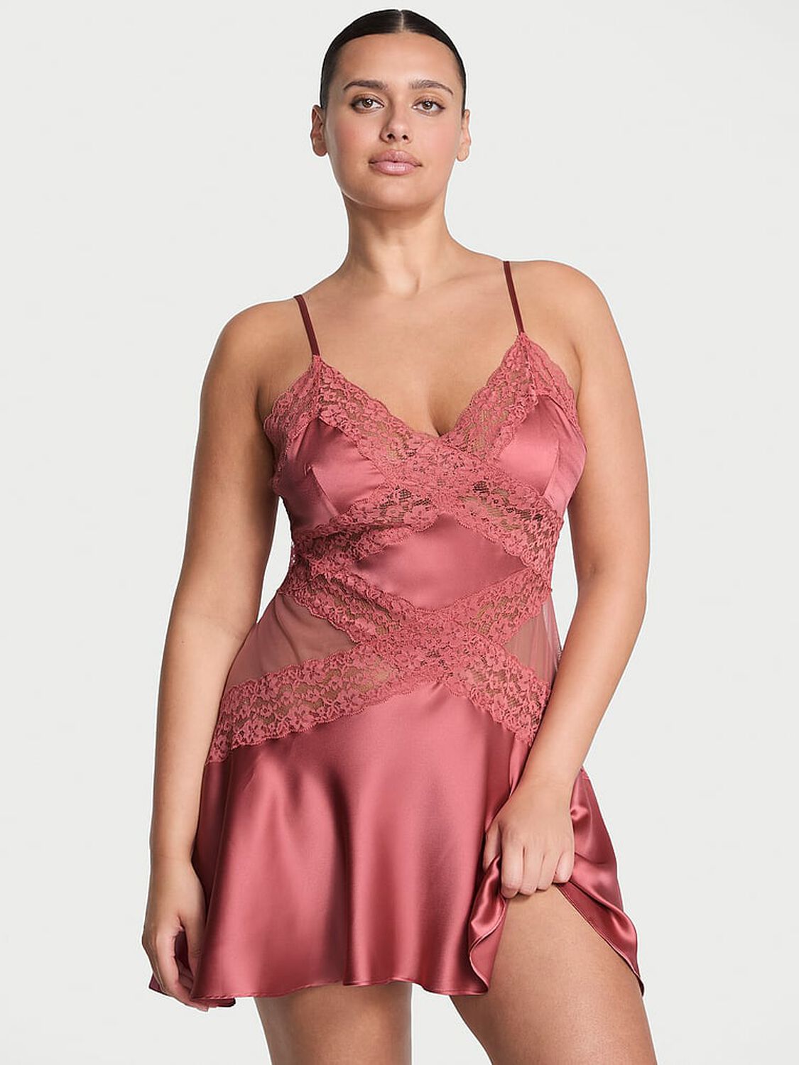 vs Dream Angels Dare to Dream Lace & Satin Flounce Slip Seductive Rose 4 of 4 