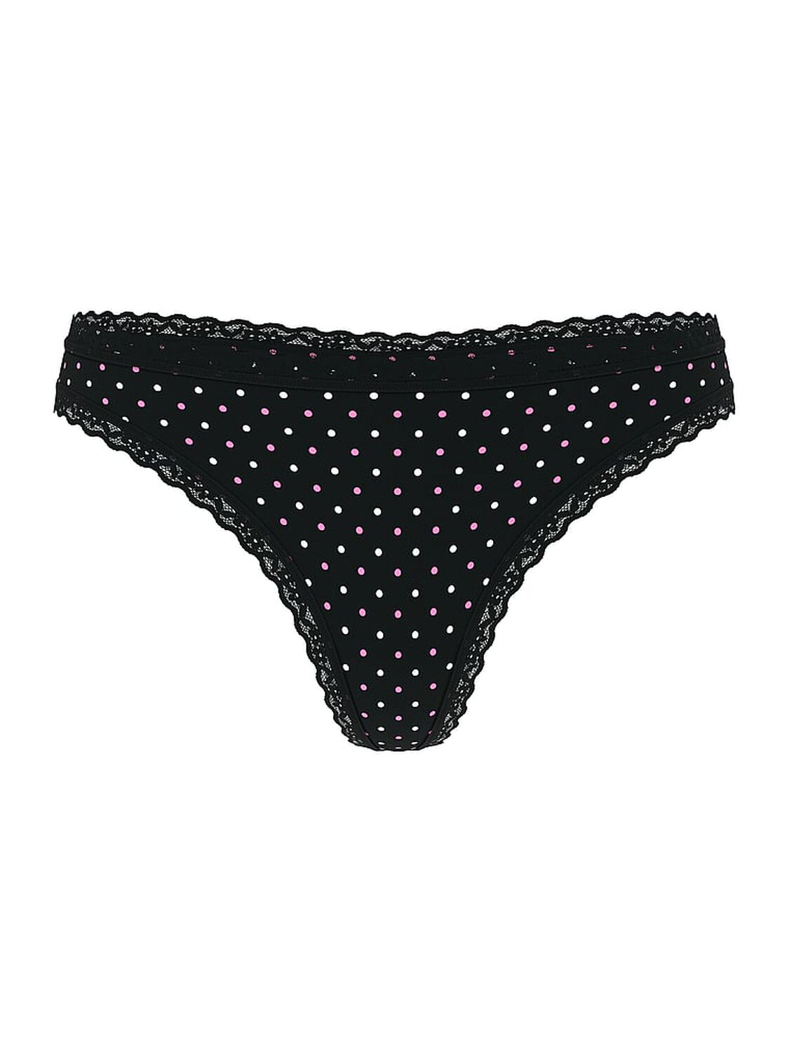 vs The Lacie Stretch Cotton Lace-Waist Thong Panty Black Dots 3 of 3 