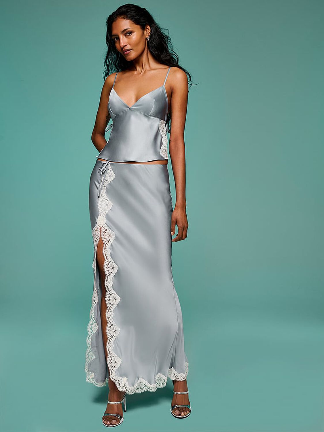 vs Dream Angels Satin Lace-Trim Cami & Maxi Skirt Set Sterling 4 of 4 
