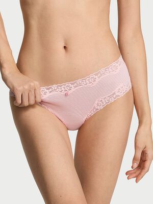 Cotton Shadow Stripe Lace-Waist Cheeky Panty