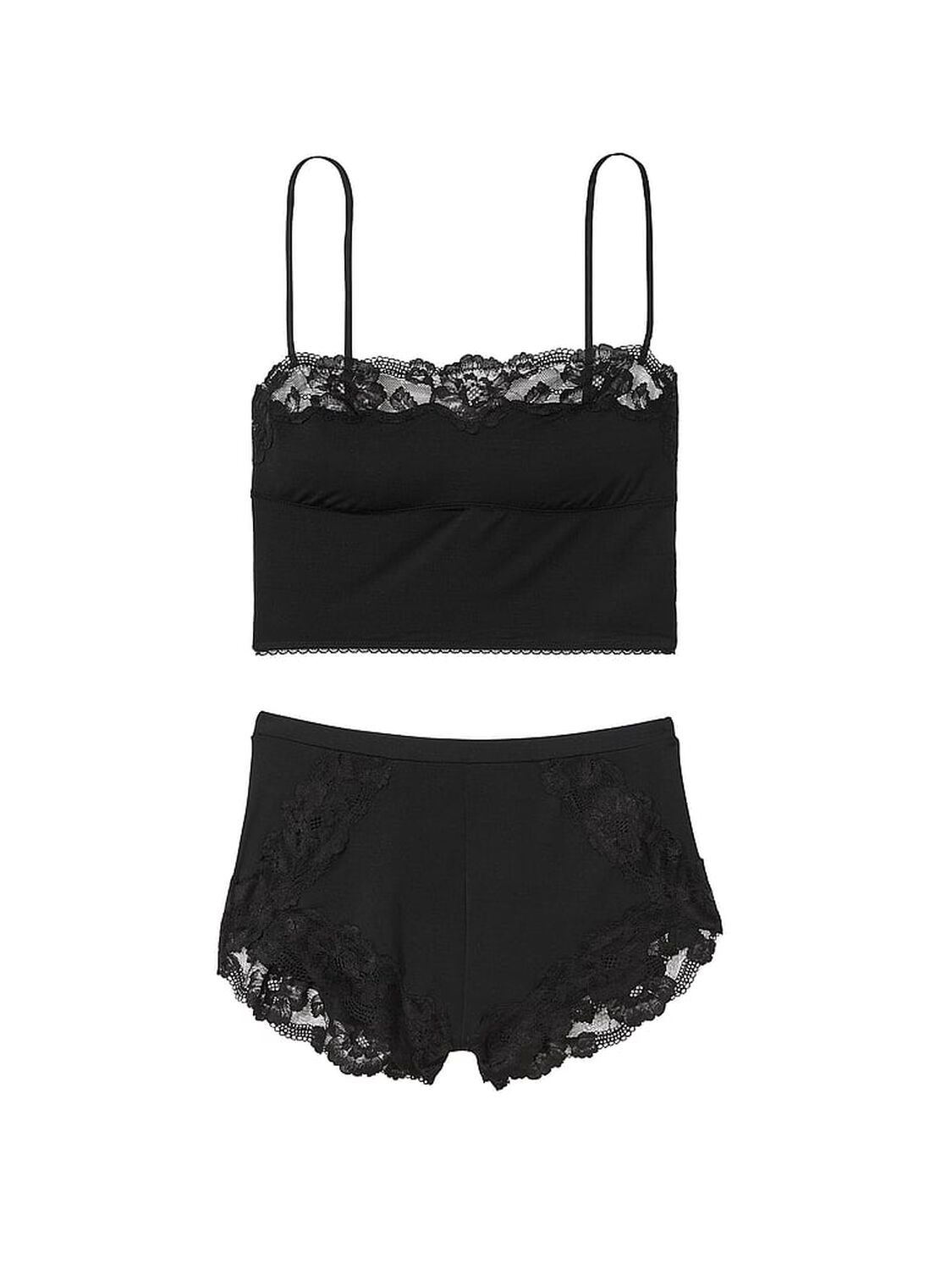 vs Victoria's Secret Modal & Lace Trim Straight-Neck Cami Set Black 3 of 3 