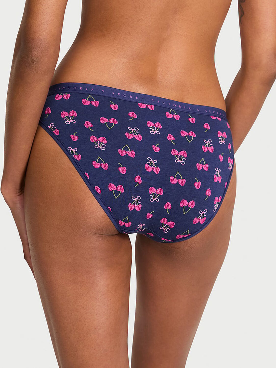 vs Victoria's Secret Stretch Cotton Bikini Panty Blue Ink Cherries 2 of 3 