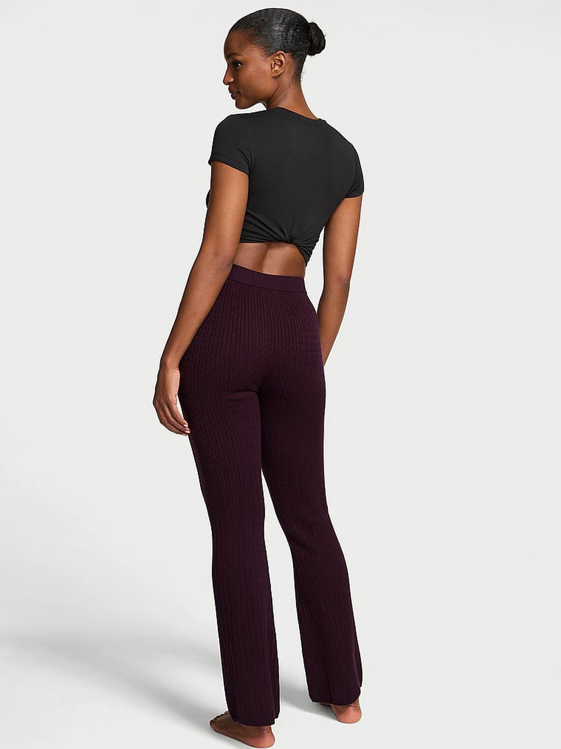 vs Victoria's Secret Luxe Cable-Knit Flare Lounge Pants Winter Wine 2 of 2 