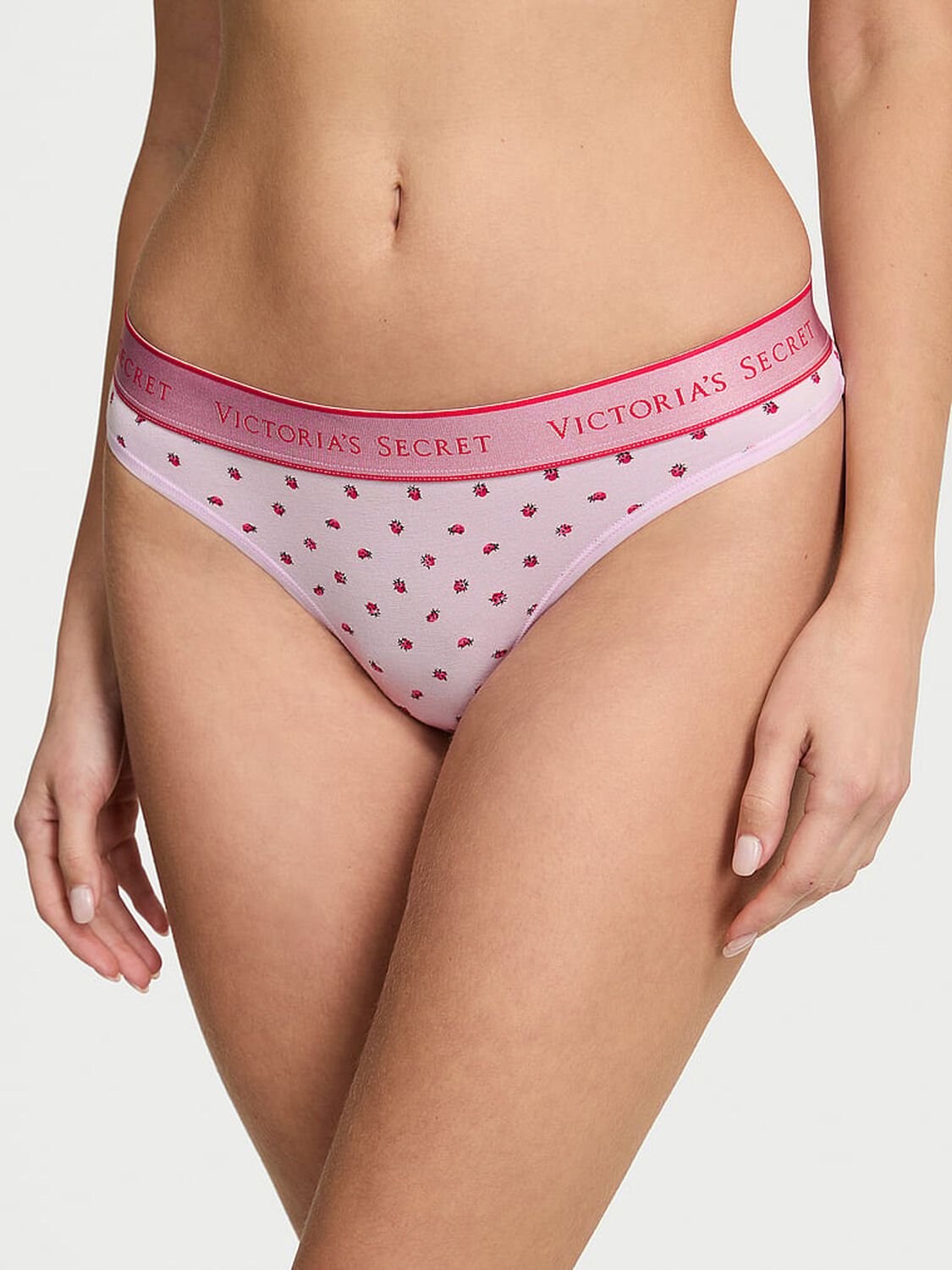 vs Cotton Logo Cotton Thong Panty Delicate Violet Ladybugs 1 of 3 