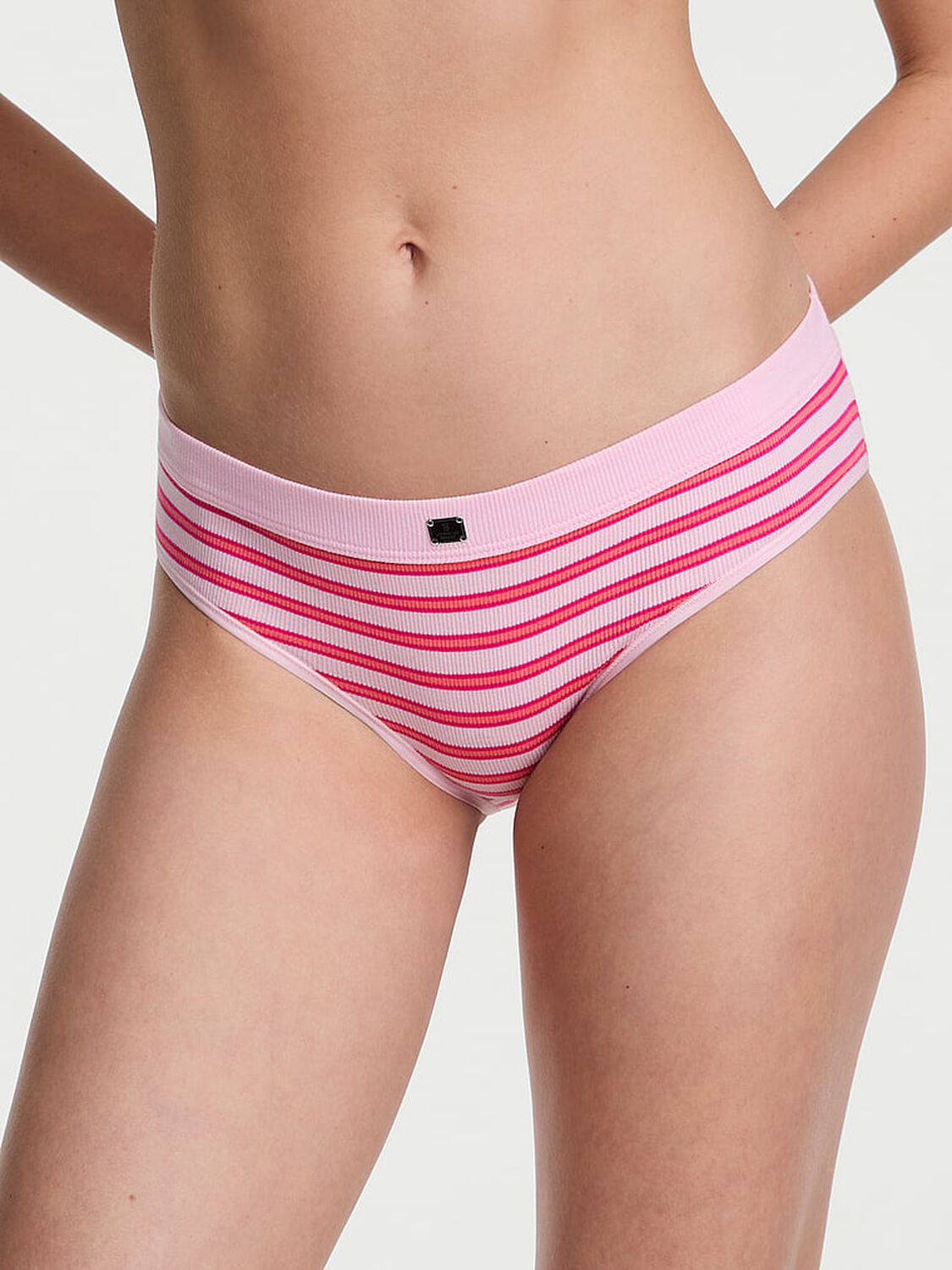 vs Cotton Cotton Rib Logo Hardware Hiphugger Panty Pretty Blossom Stripe 1 of 2 