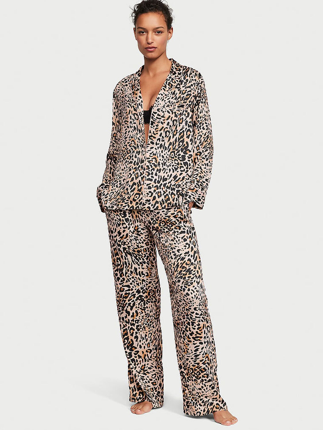 vs Victoria's Secret Satin Long Pajama Set Wavy Leopard 1 of 4 