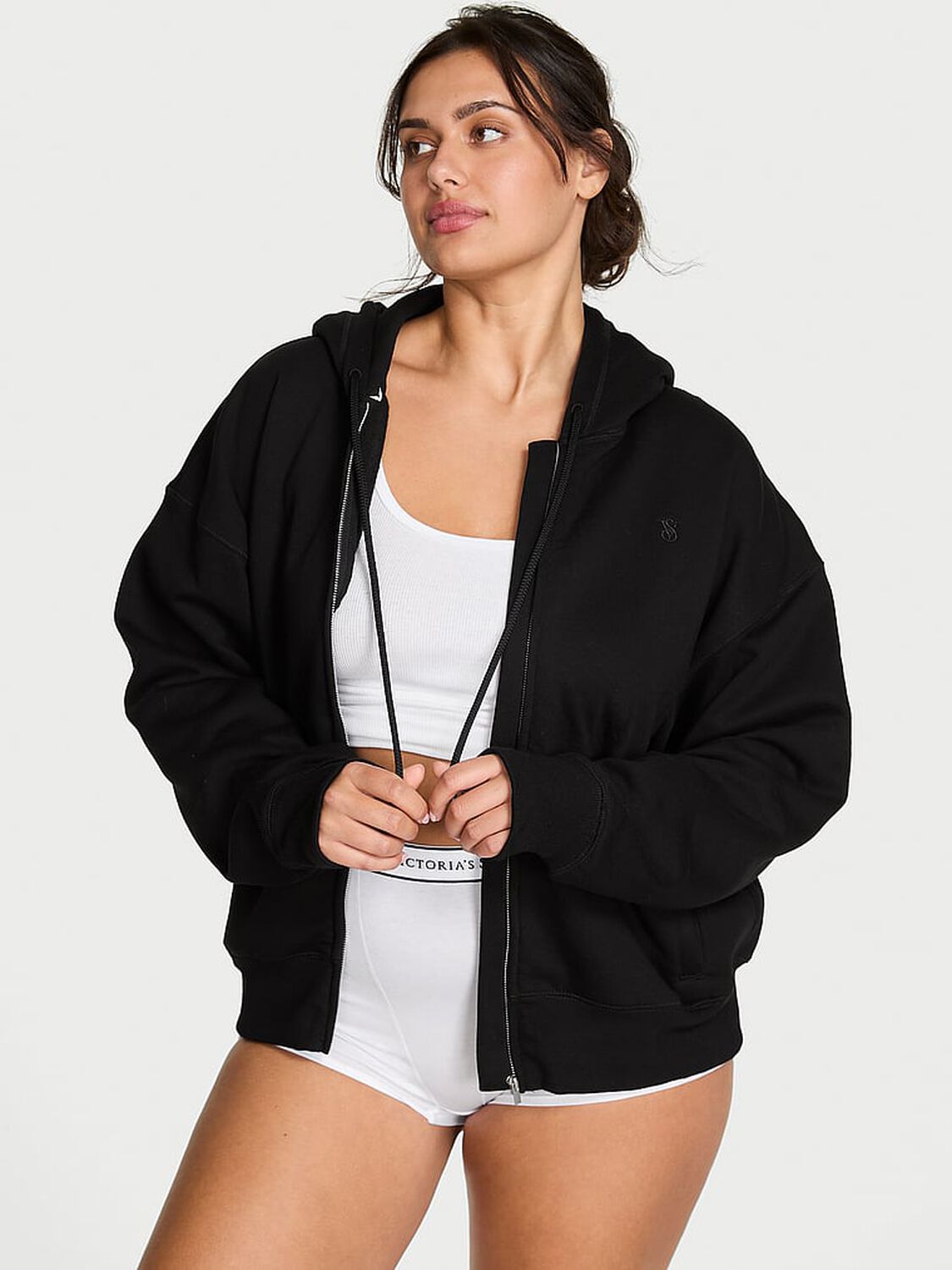vs Angel Essentials Classic Fleece Full-Zip Hoodie Pure Black 1 of 2 