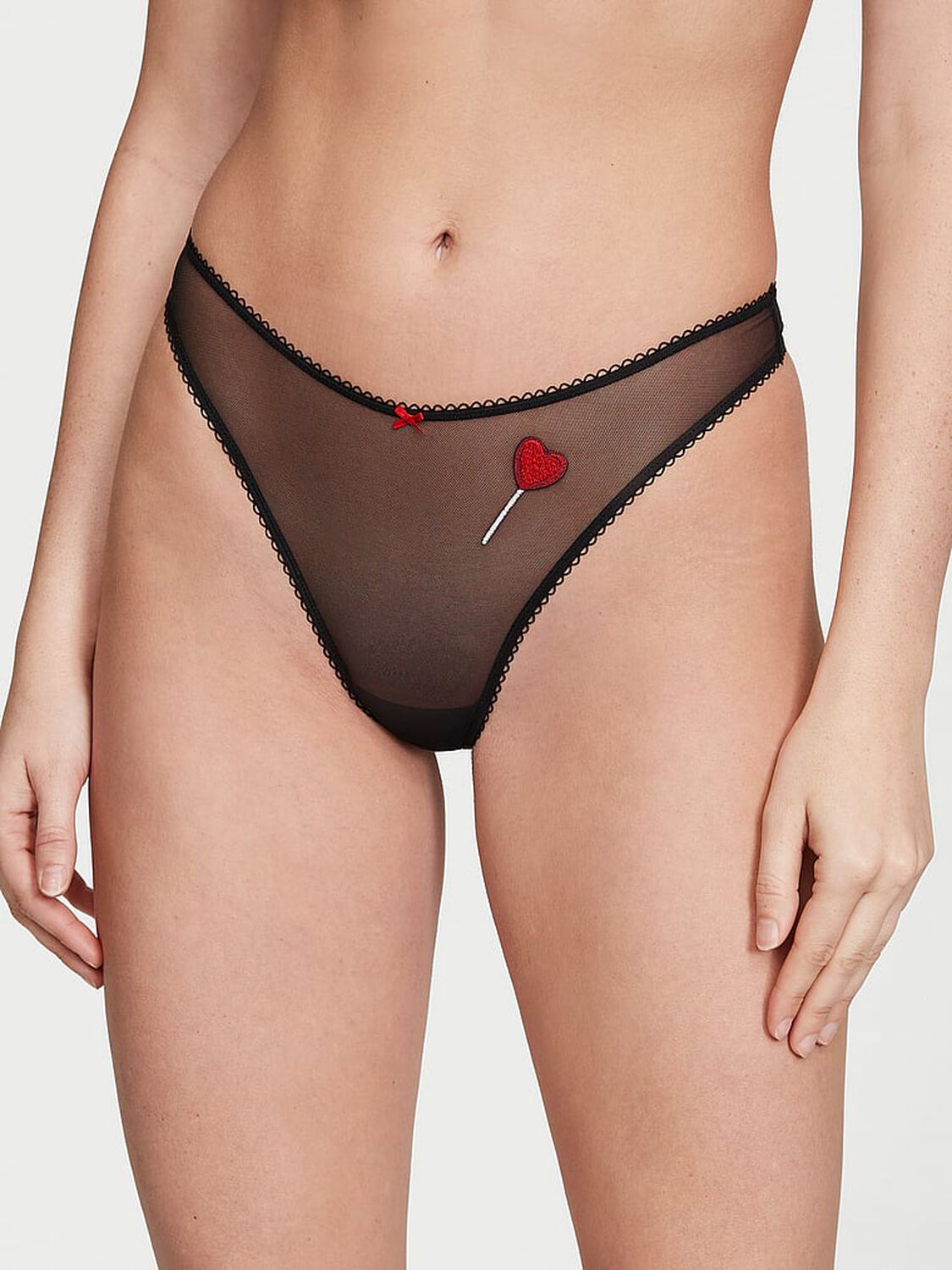 vs Victoria's Secret Tease High-Leg Scoop Thong Panty Black & Lipstick 1 of 4 