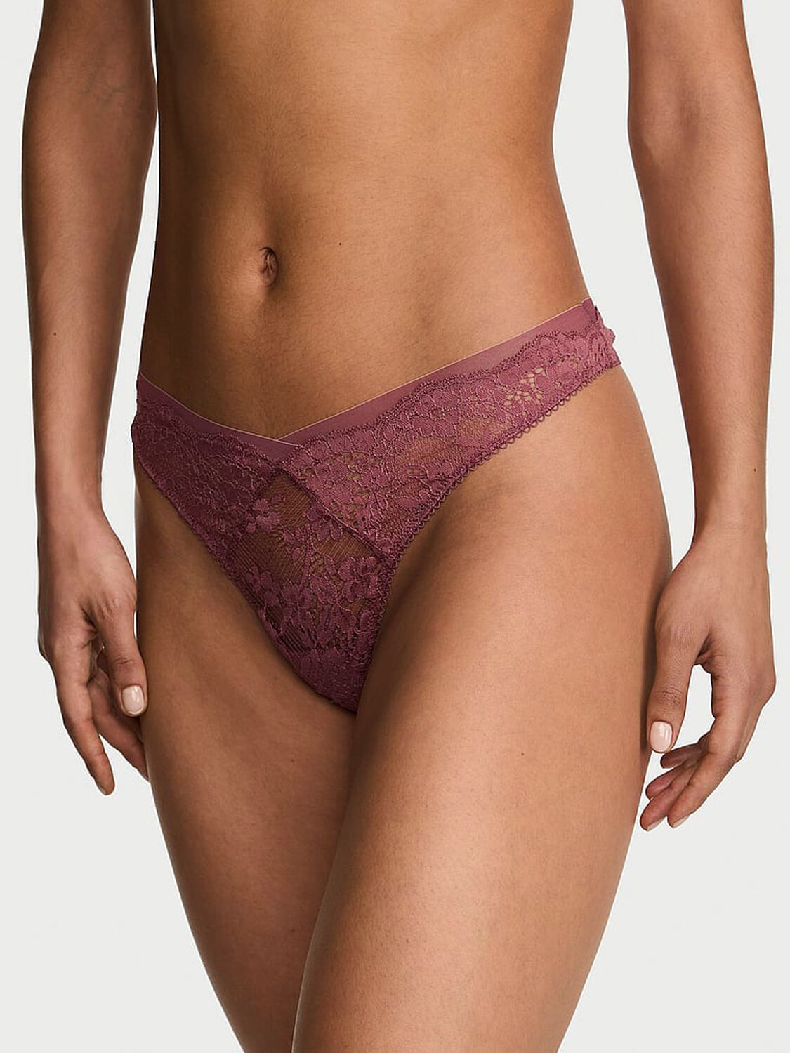 vs Dream Angels Lace & Mesh Thong Panty Morning Rose 1 of 2 