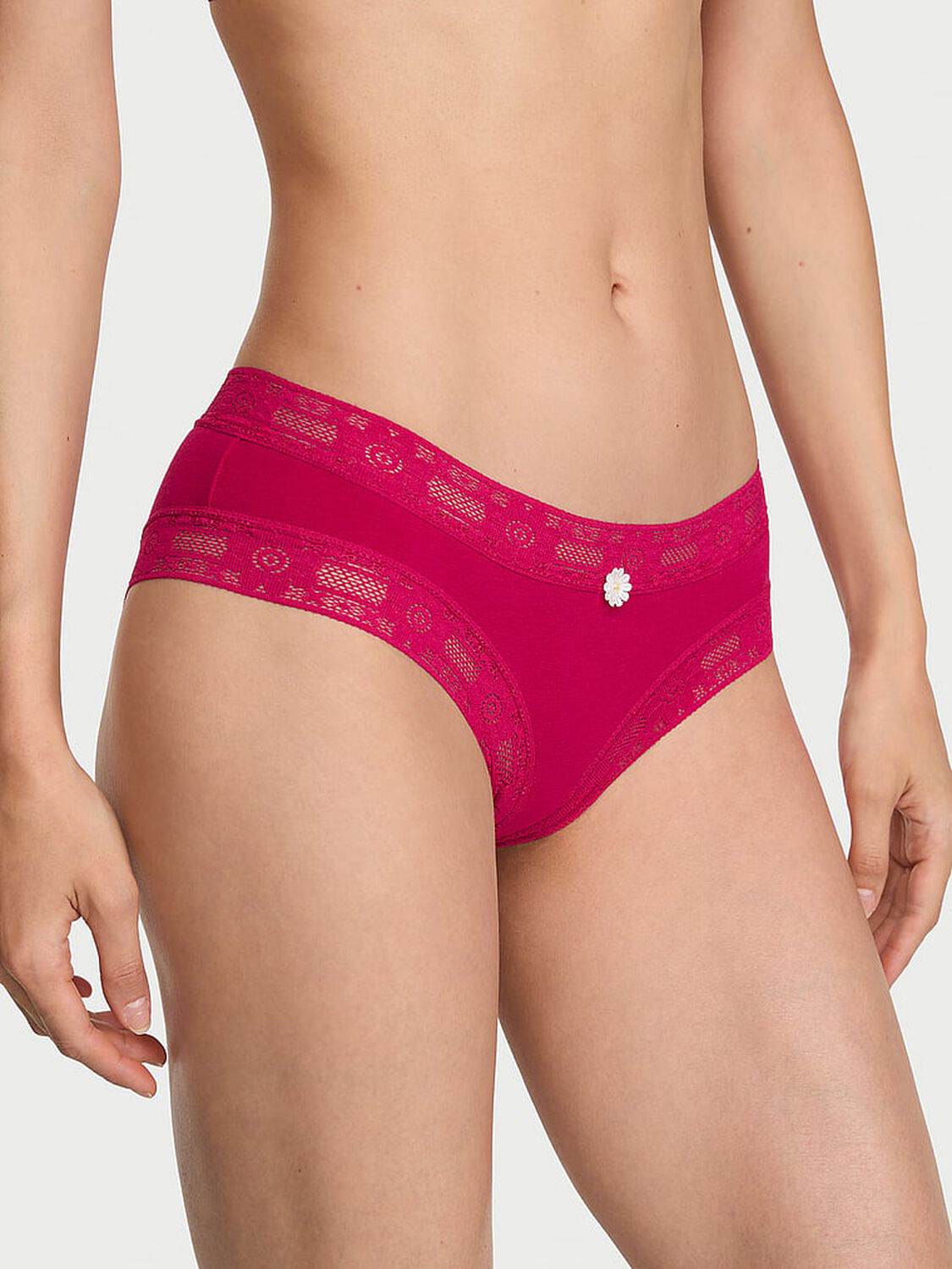 vs Lace Trim Cotton Lace-Trim Cheeky Panty Vibrant Fuchsia 1 of 3 