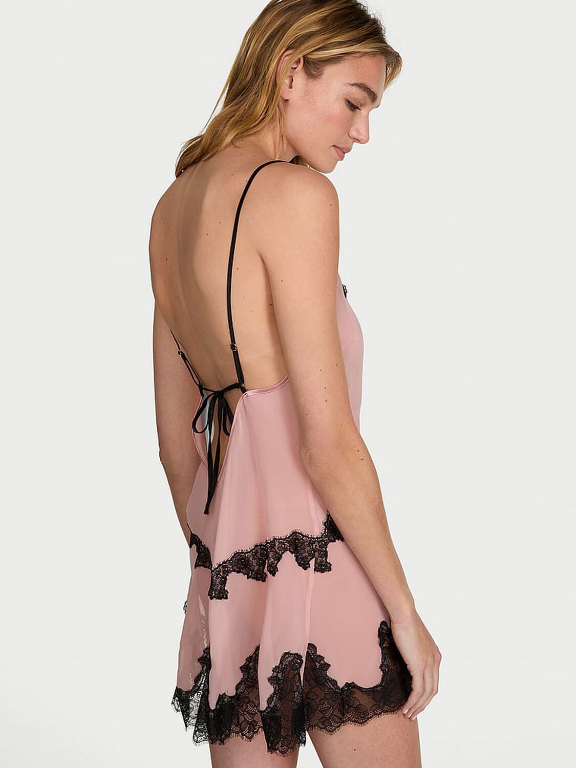 vs Very Sexy Chiffon Rose Lace-Trim Mini Slip Dress Royal Pink 2 of 2 