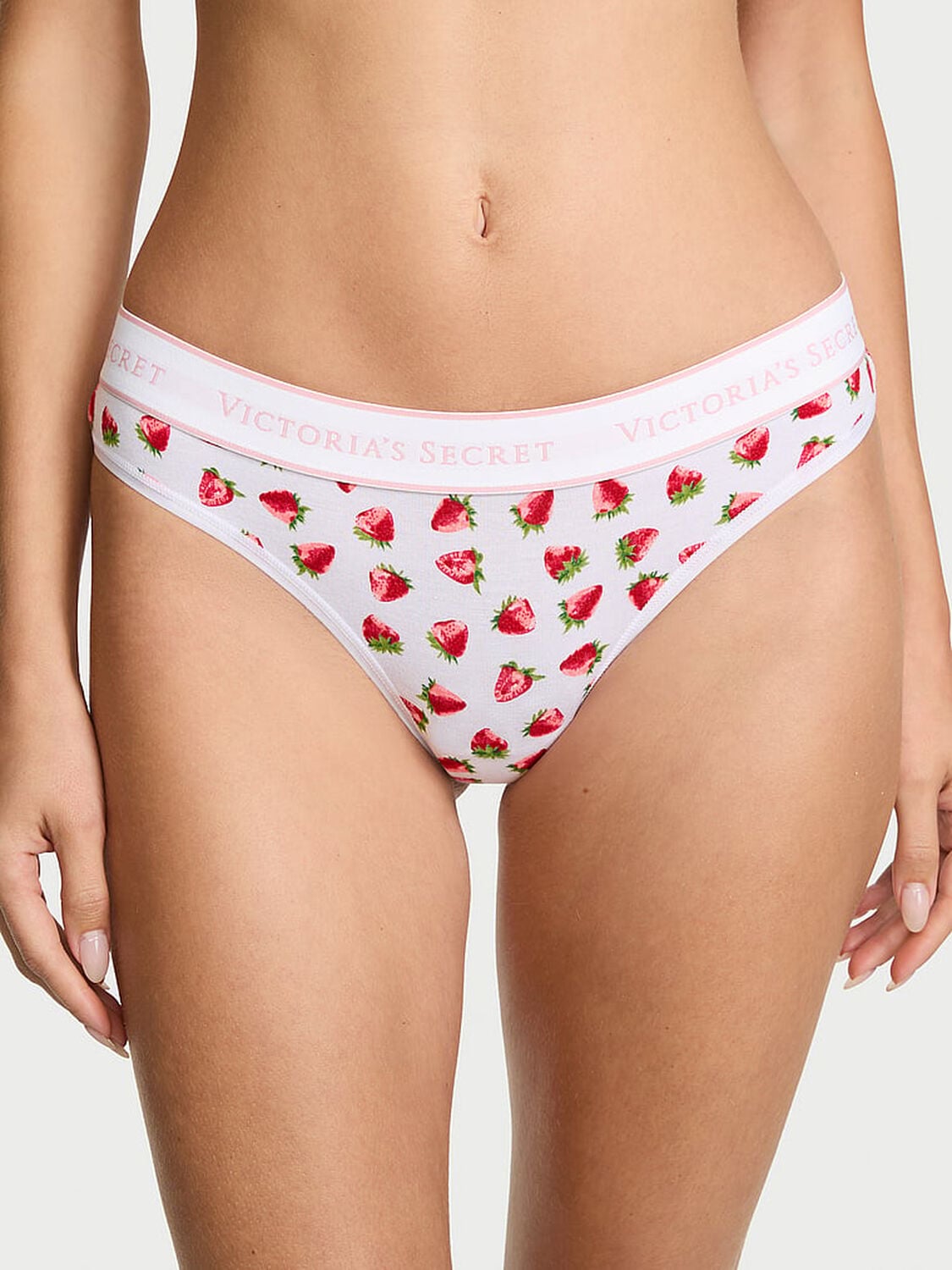 vs Cotton Logo Cotton Thong Panty White Strawberries 1 of 3 