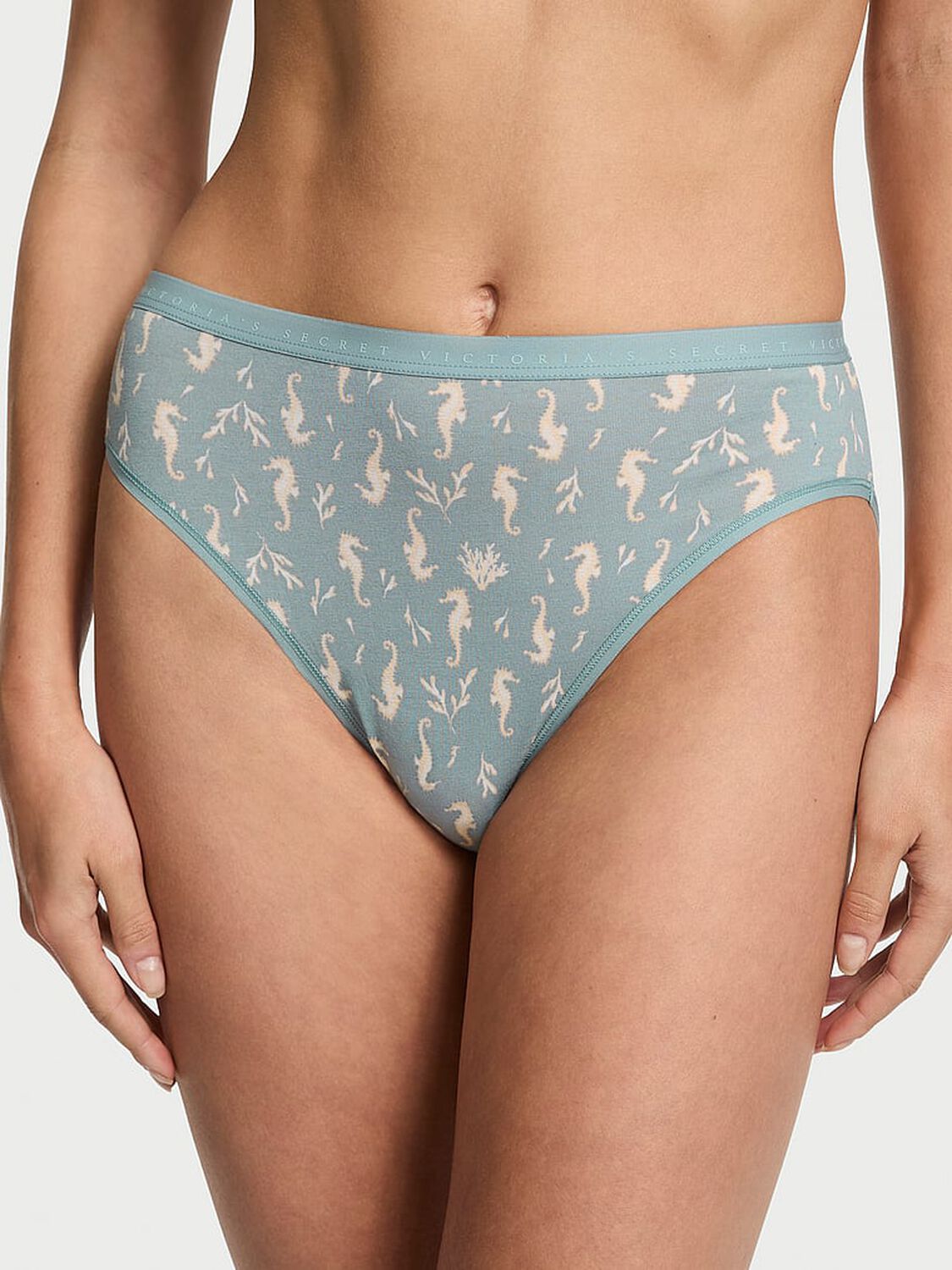 vs Victoria's Secret Stretch Cotton High-Leg Brief Panty Jupiter Blue Seahorses 1 of 3 