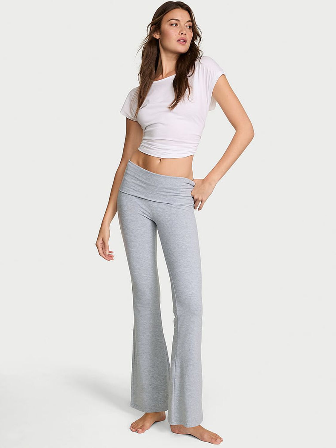 vs Angel Essentials Cotton Foldover Flare Legging Medium Heather Grey 1 of 2 