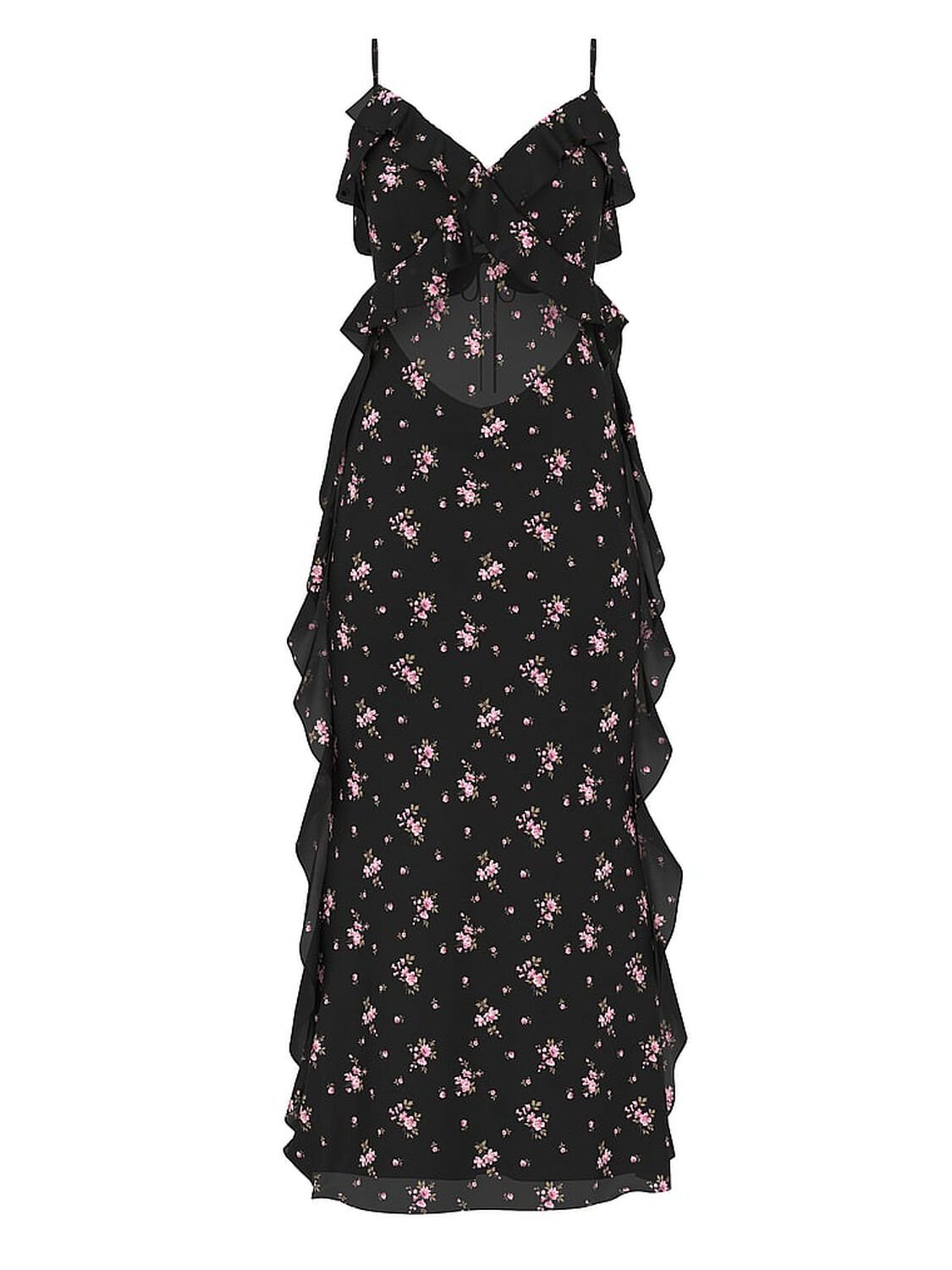 vs Dream Angels Wisteria Sheer Chiffon Long Slip Dress Black Floral 3 of 4 