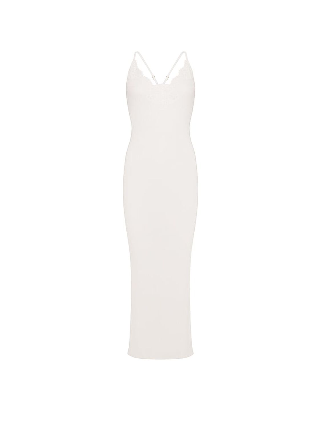 vs Dream Angels Pointelle Rib Lace-Trim Maxi Slip Dress Coconut White 3 of 3 