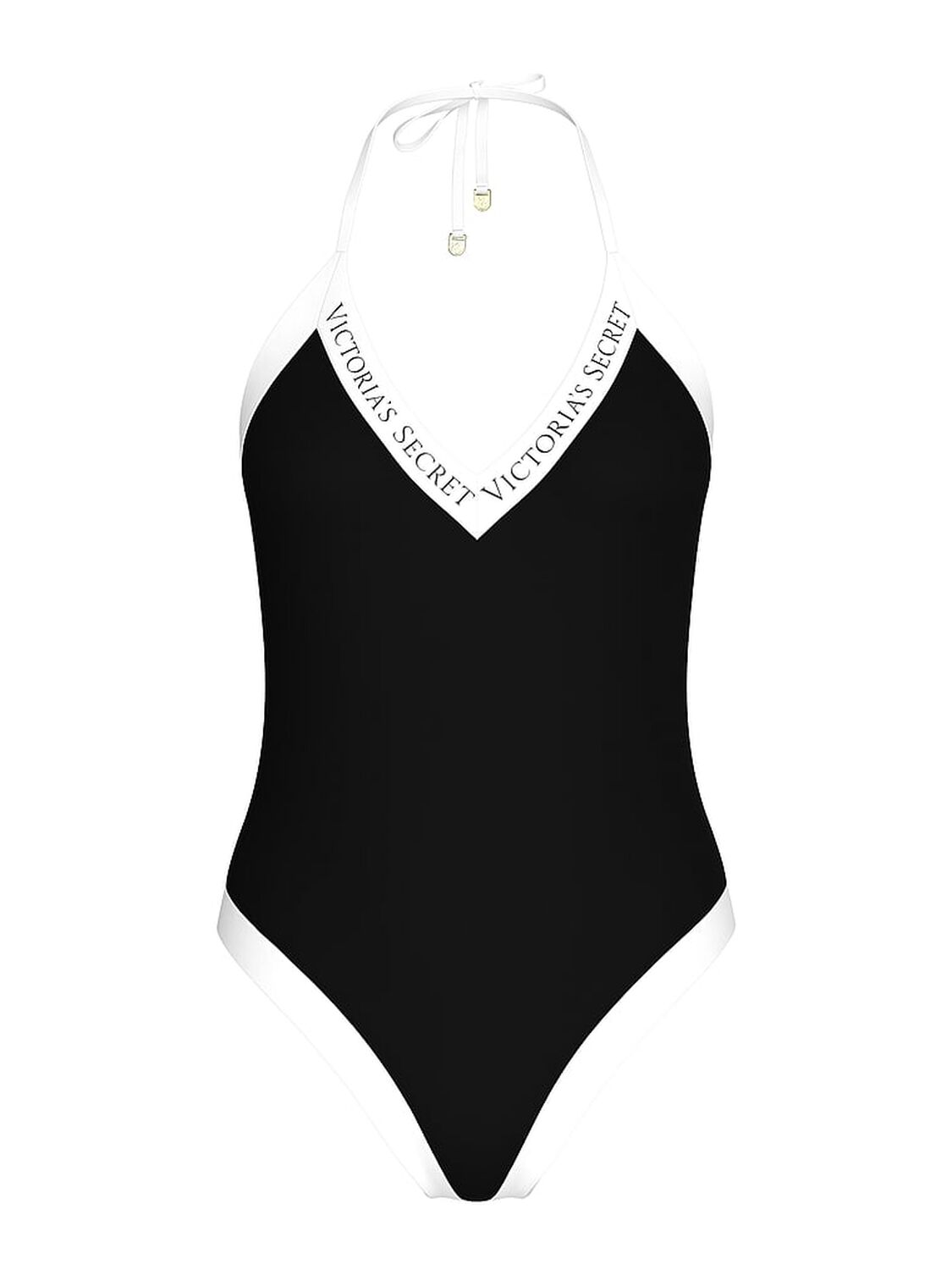 vs Victoria's Secret Swim Iconic Logo Plunge One-Piece Swimsuit Black 3 of 3 