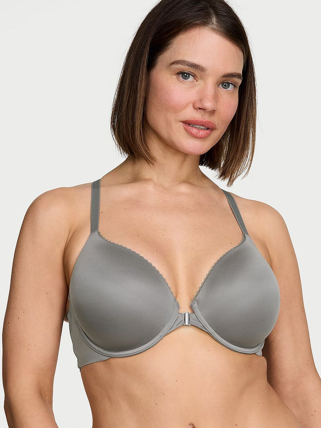 vs Body By Victoria Lightly Lined Lace Racerback Full-Coverage Bra Steel Grey 1 of 3 