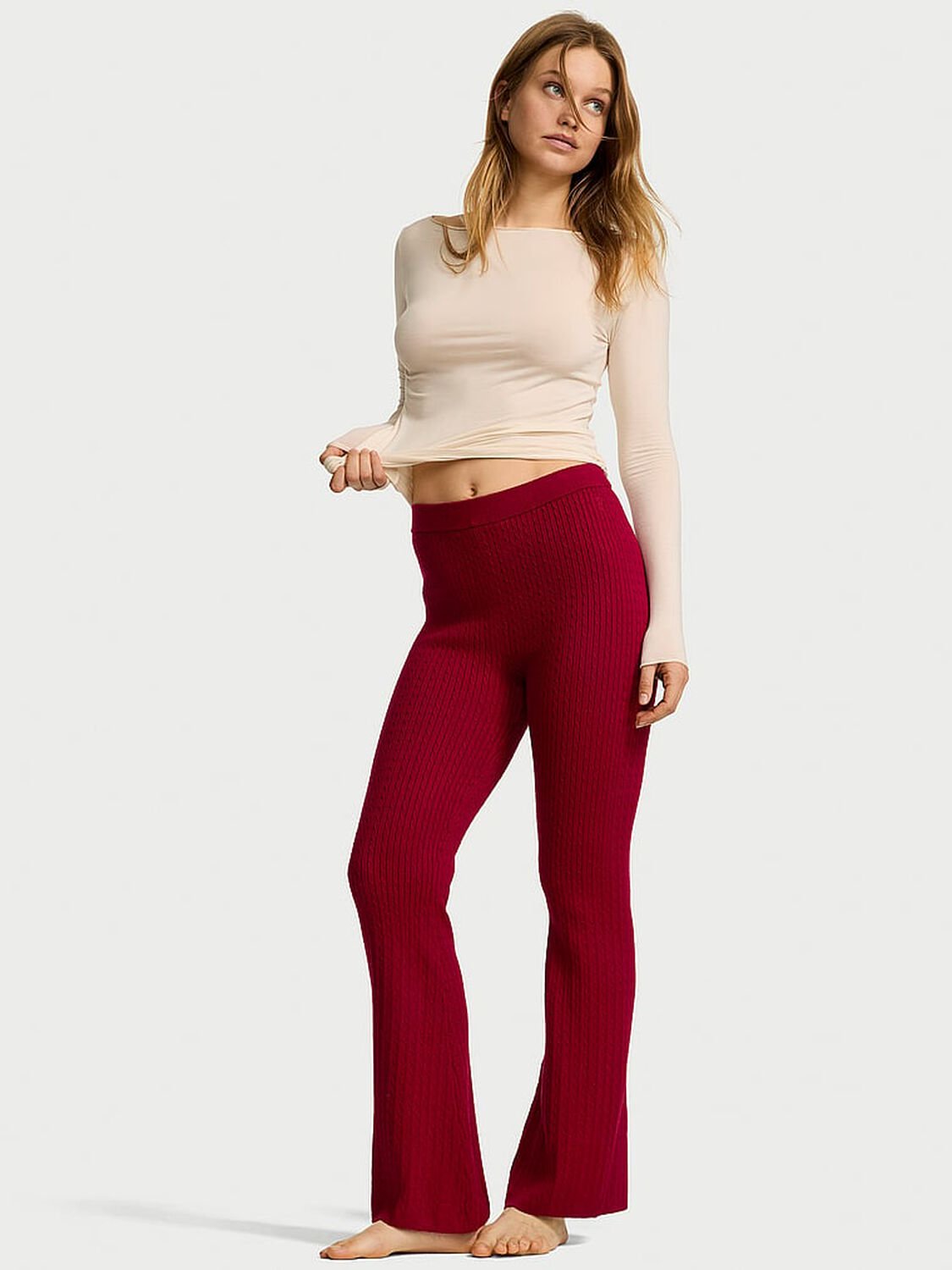 vs Victoria's Secret Luxe Cable-Knit Flare Lounge Pants Red Lacquer 1 of 2 