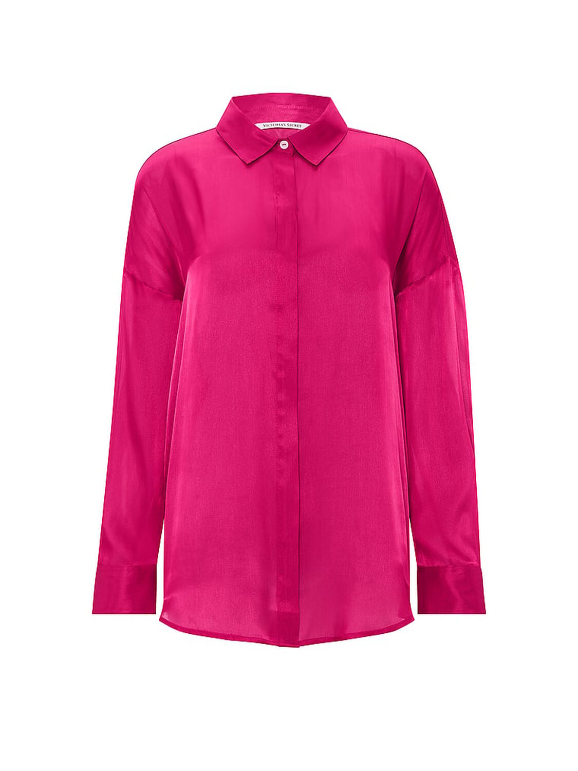 vs Victoria's Secret Luxe Sheer Satin Button-Front Shirt Pop Pink 3 of 3 