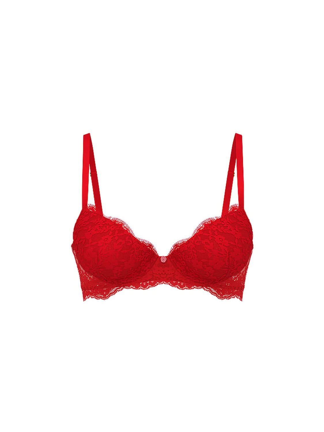 vs Dream Angels Lace Lightly Lined Classic Coverage Demi Bra Bright Vermillion 1 of 3 