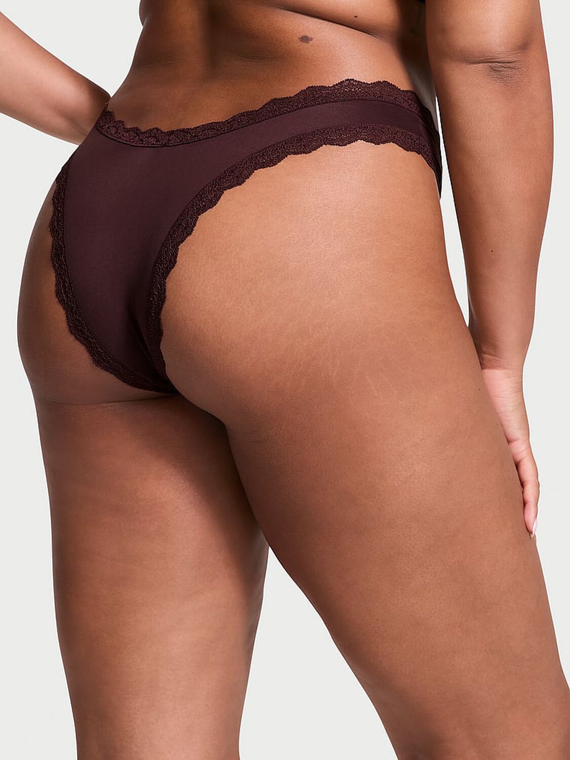 vs Dream Angels Lace-Trim Brazilian Panty Burgundy Brown 2 of 4 