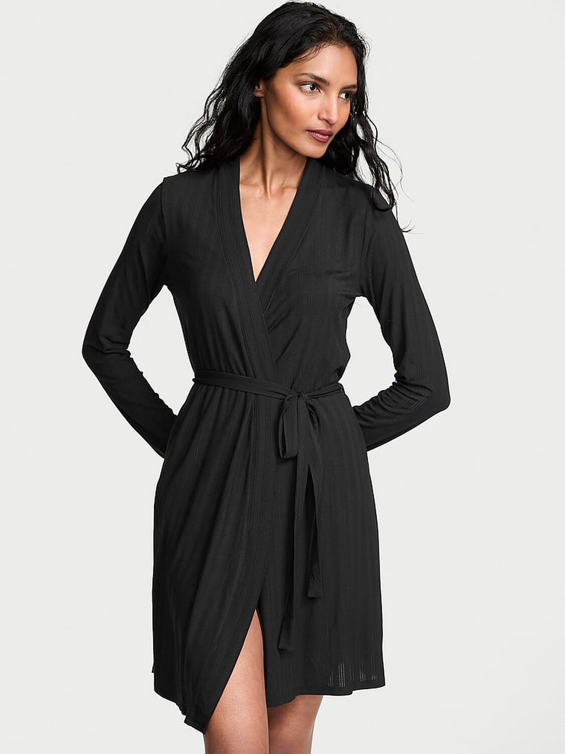 vs Victoria's Secret SoSoft&trade; Modal Ultra-Fine Short Robe Black 1 of 3 