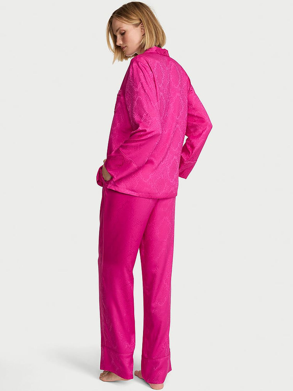 vs Victoria's Secret Signature Satin Long Pajama Set Pink Fire 2 of 4 