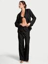 Glazed Satin Long Pajama Set, Black Stripe Jacquard, swatch