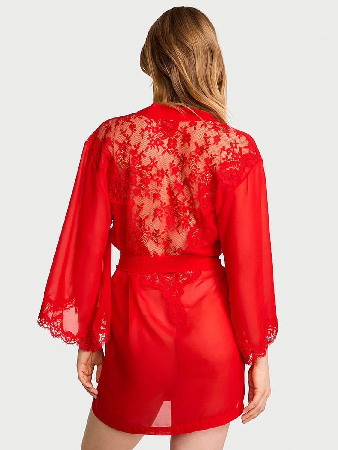vs Dream Angels Chiffon & Lace Short Robe Bright Vermillion 2 of 3 
