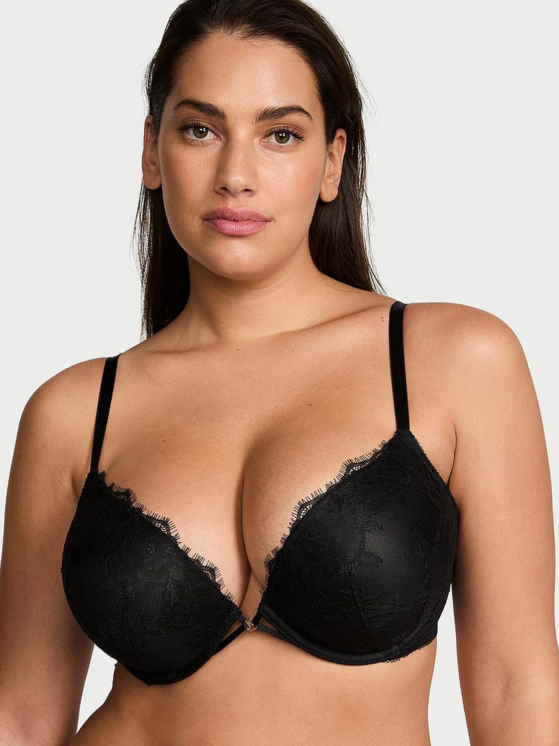vs Very Sexy Bombshell Add-2-Cups Rose Lace Push-Up Bra Jet Black 1 of 4 