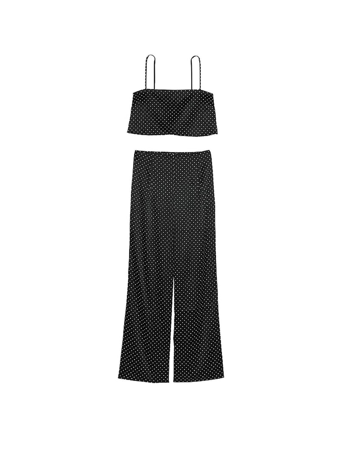 vs Victoria's Secret Satin Cropped Pajama Set Black Dots 1 of 4 